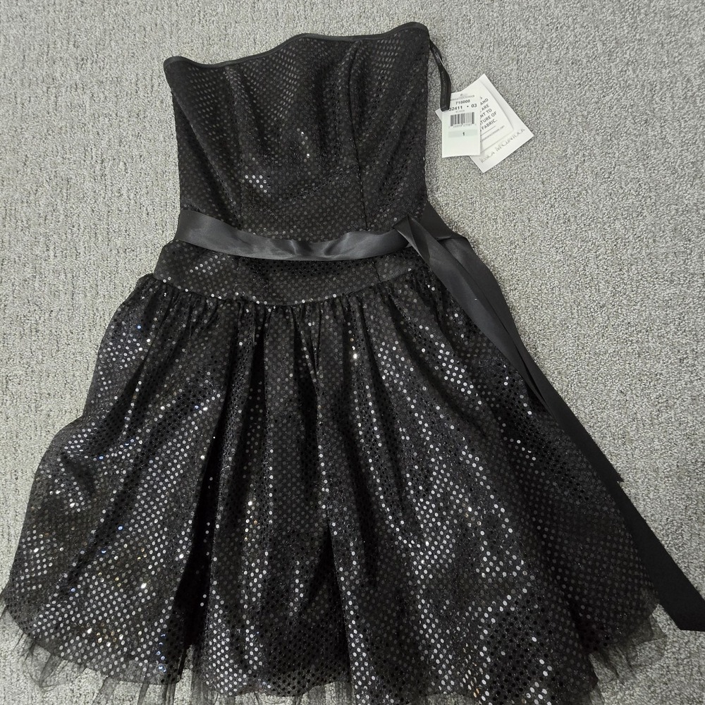 Jessica McClintock Gunne Sax Y2K Strapless Sequin Tulle Mini Prom Dress NWT XS‎
